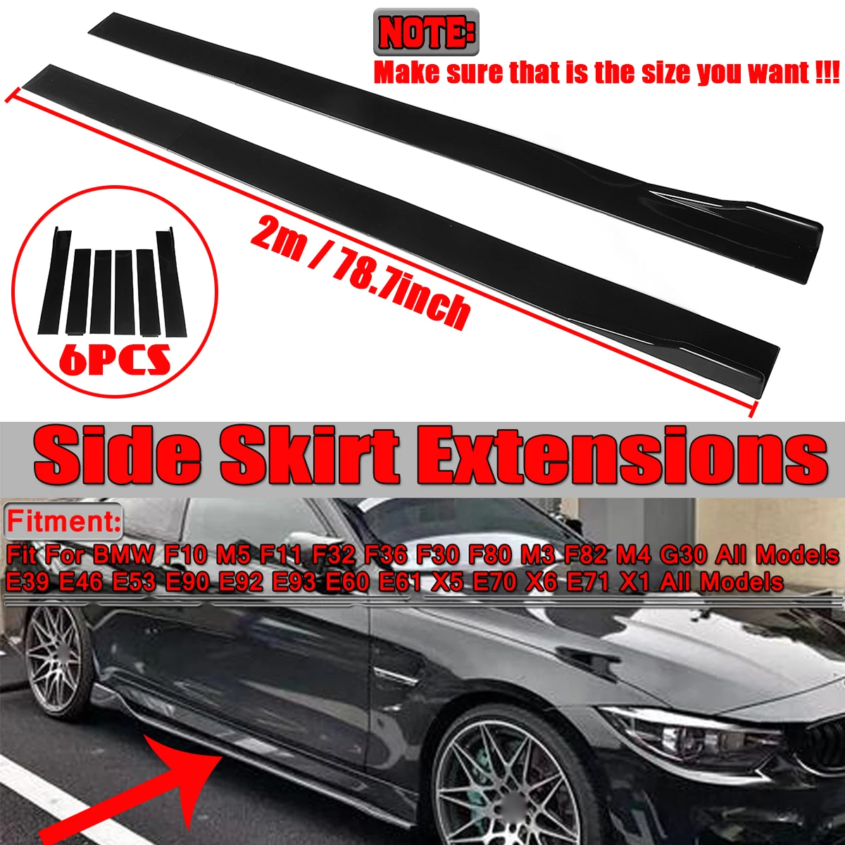 Nero 2m Minigonne Laterali Rocker Splitter Diffusore Winglet Ali Per BMW F30 F80 M3 F82 M4 Serie 3 320i 325i 330i