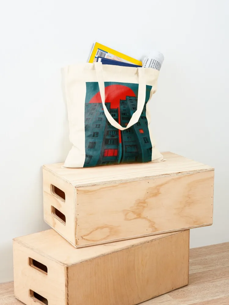 الشمس الحمراء والمباني الوحشي حمل حقيبة قماش سوبر ماركت حقيبة قابلة للطي قماش حمل حقائب سيدة