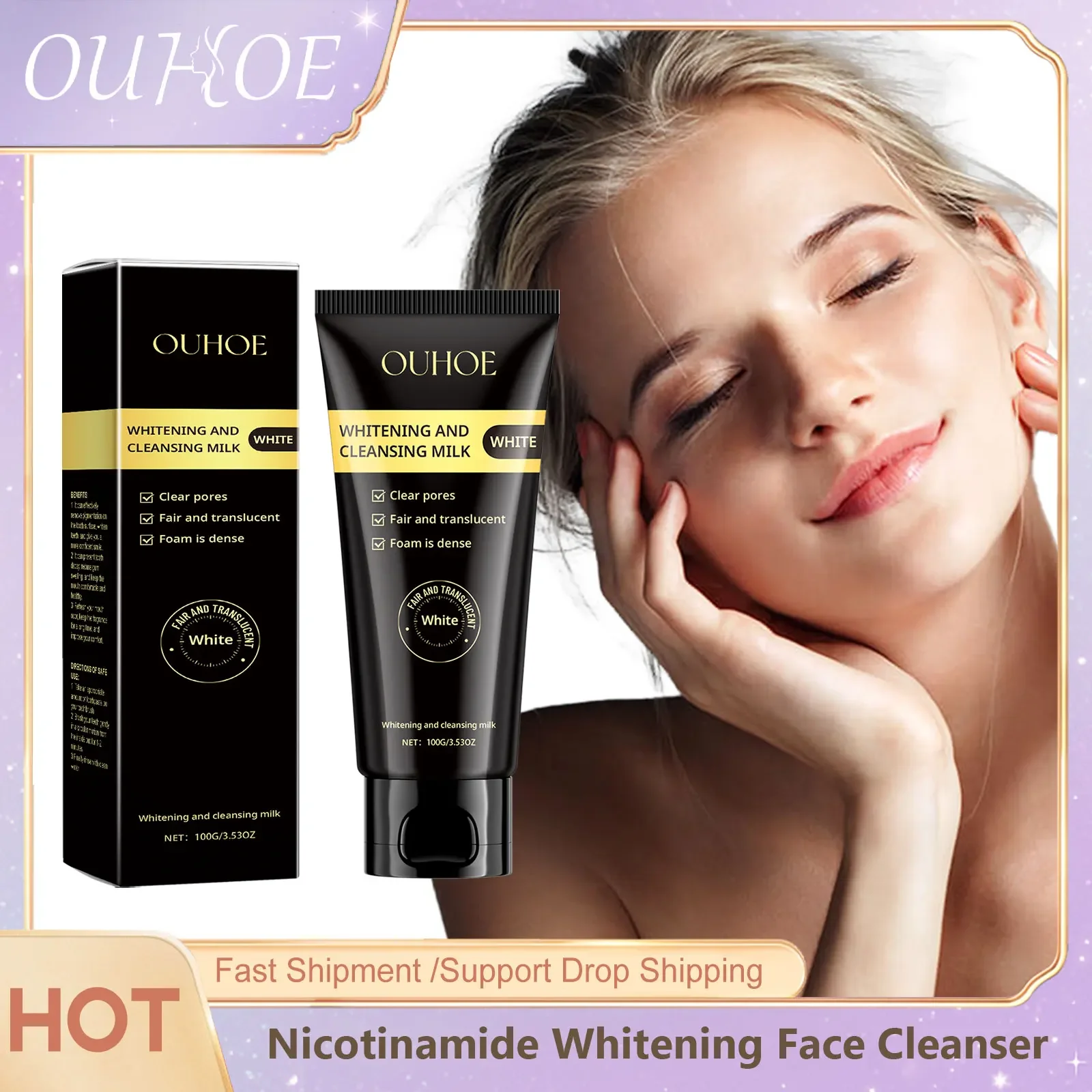 

Nicotinamide Whitening Facial Cleanser Foaming Shrink Pores Deep Cleaning Oil Control Hydrating Brightening Face Wash Cleanser