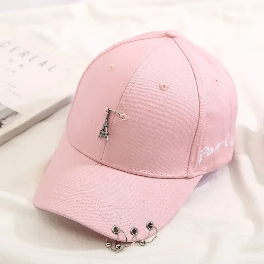 Cappello da baseball femminile Hip Hop Punk Rivetti Anello Torre Eiffel Cappelli Snapback per donna Uomo Berretto da baseball nero solido Casquette