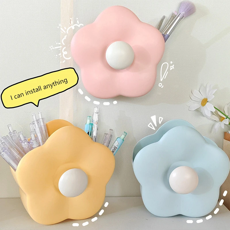 Flower Cosmetic Storage Box Makeup Brush Holder Organizer Lipstick Eyebrow Pencil Display Stand Wall Mounted Or Desktop