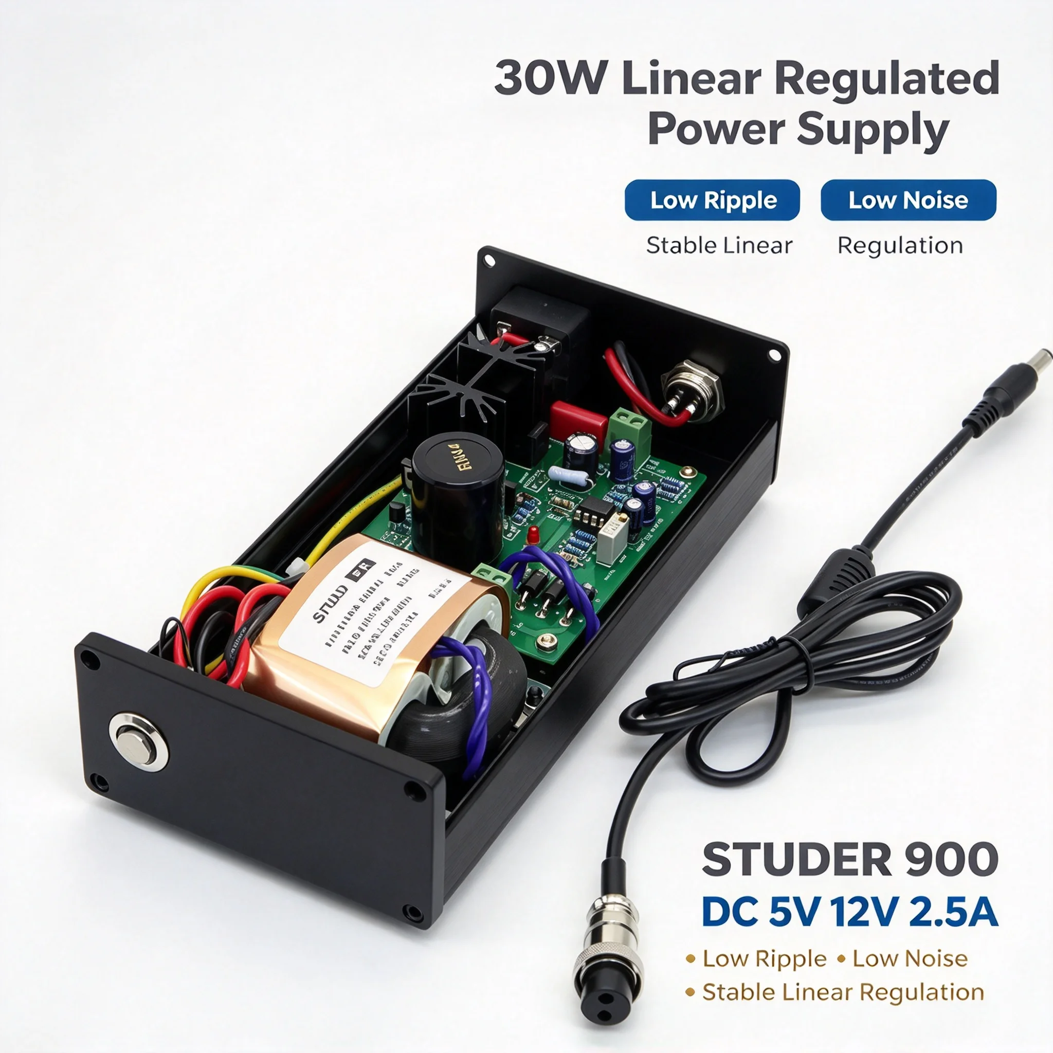 30W STUDER 900 DAC Regulated DC linear Power Adapter 5V/2A 12V/2A R transformer version