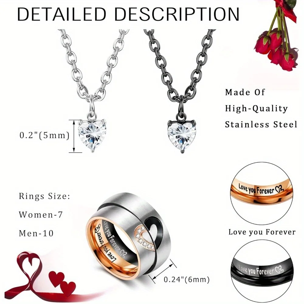 مطابقة القلائد للأزواج قلادة قلادة للنساء الرجال مطابقة وعد خواتم قلادة مجموعة الفولاذ المقاوم للصدأ زوجين قلادة