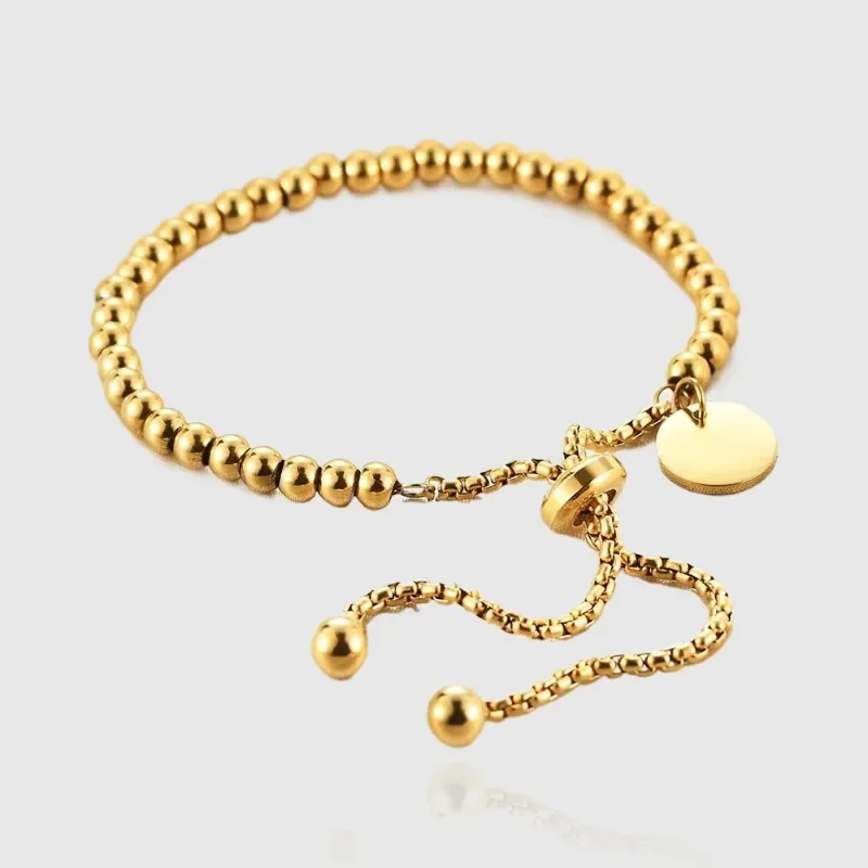 

New Fashion 18K Gold Plated Beaded Titanium Steel Adjustable Bracelet Luxury Fashion Bracelets for Women Party Jewelry Gifts