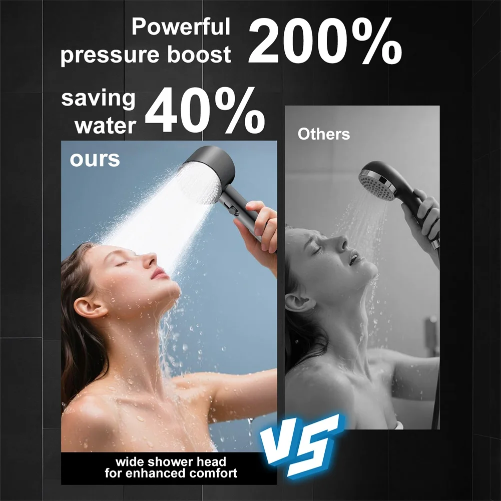 

2 Speed Turbocharged Shower Head High Pressure Rainfall Shower One-Key Stop Handheld Showerhead Home Shower Bathroom Accessories