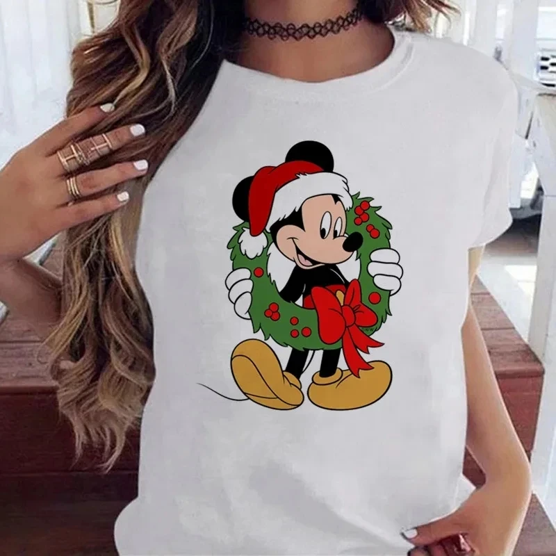 

Cartoon Fashion Disney Minnie Mickey T-shirt White Summer Cotton Comfortable T-shirt Women's Casual Versatile T-shirt Tops