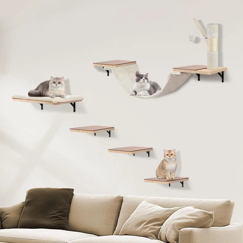 

Wall Mounted Cat Climber Set, Cat Wall Shelves,Cat Wall Furniture Set,with Hammock,Jumping Boards,Sofa,Steps,Scratching Post