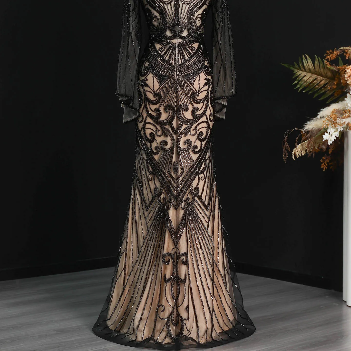Sharon Said Abendkleider Luxuriöse Meerjungfrauenkleider mit Hohem Kragen und Langen Ärmeln, Funkelnde Pailletten-Formelle Kleider für Abschlussball und Party, Elegantes SS055 Maßgeschneidert – Detail 16