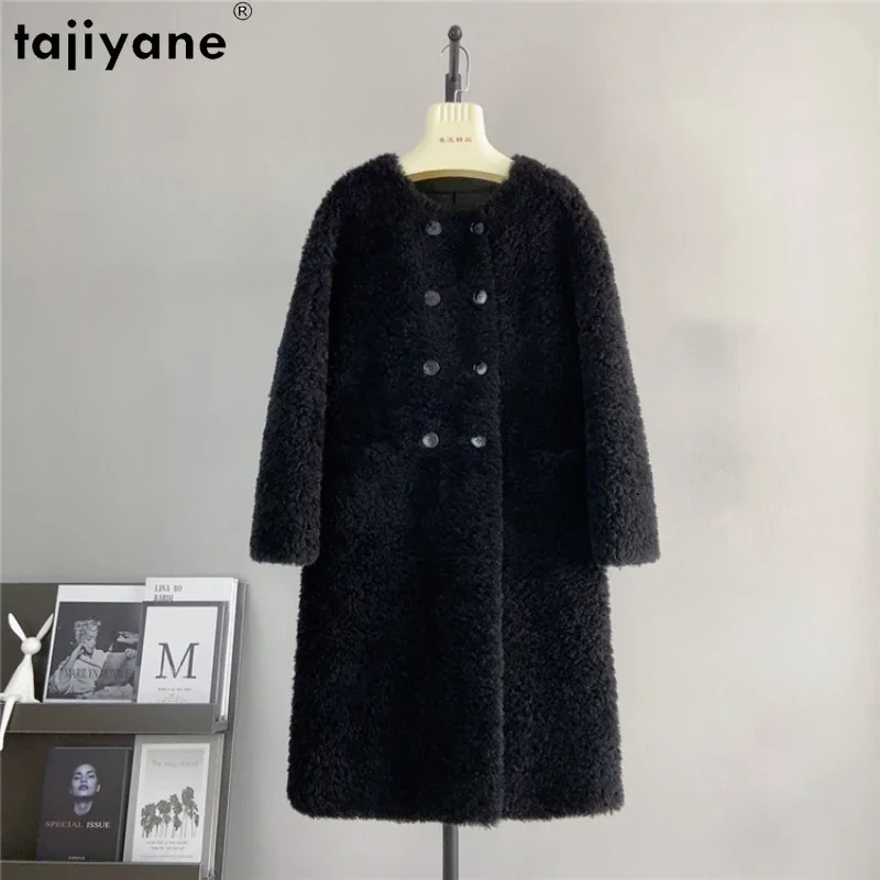 Tajiyane New 100% Wool Jackets for Women 2023 Autumn Winter Elegant Sheep Shearing Jacket Fashion Wool Coat Round Neck Fur Coats