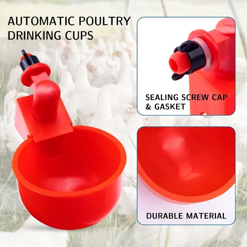 10/20/30Pcs Chicken Waterer Cups Chicken Feeder Cup for Chicken Duck Turkey Rabbit,3/8 Inch Thread Poultry Watering  Feeder - image 2