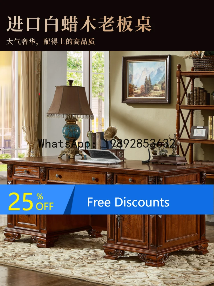 LYY American Style Solid Wood Boss Computer Desk Study Office Desk and Chair Set European WritingExecutive