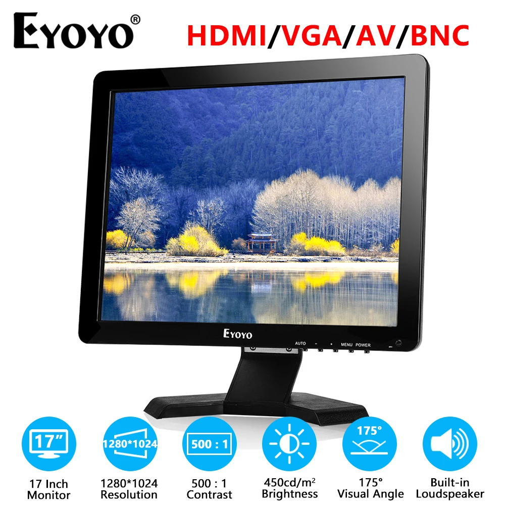 Eyoyo EM17A 17 Inch Desktop Monitor HD 1280×1024 TFT Screen With AV BNC USB VGA HDMI Input Small TV Display For CCTV System PC