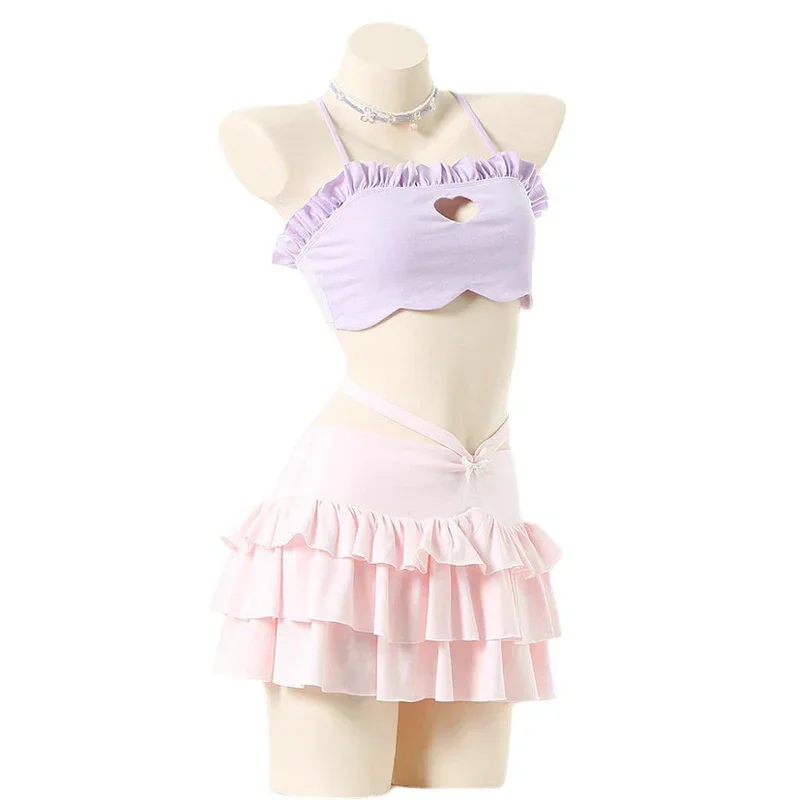 2022 Summer Sweet Girl Anime Cute Love Hollow Swimsuit Unifrom Cake Skirt Women Macaron Swimwear Outfits Costumes Cosplay