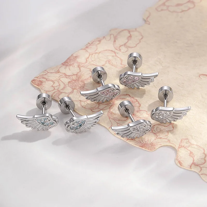 20G Hypoallergenic G23 Titanium Earring Stud, Angel Wing Car