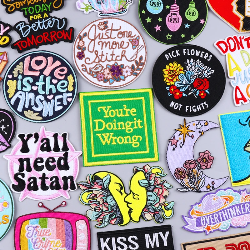 Text Slogan Iron On Patch Embroidered Patches For Clothing Thermoadhesive Patches On Clothes Cartoon Patch For Clothes Stickers