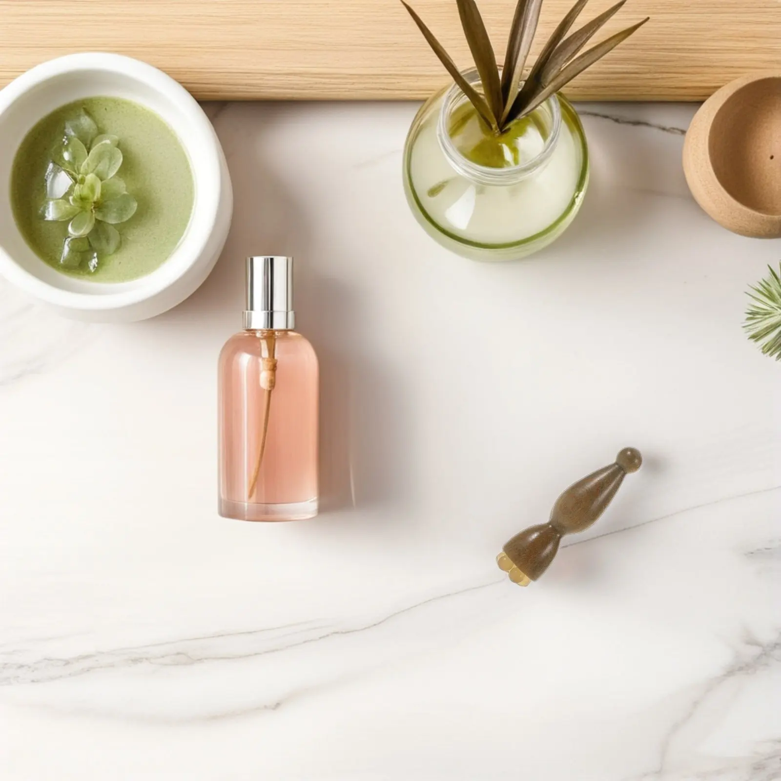 

Массажер для лица из зеленого сандалового дерева с 5 шариками и ручкой из рога для ухода за глазами и кожей лица, портативный деревянный косметический инструмент для кожи