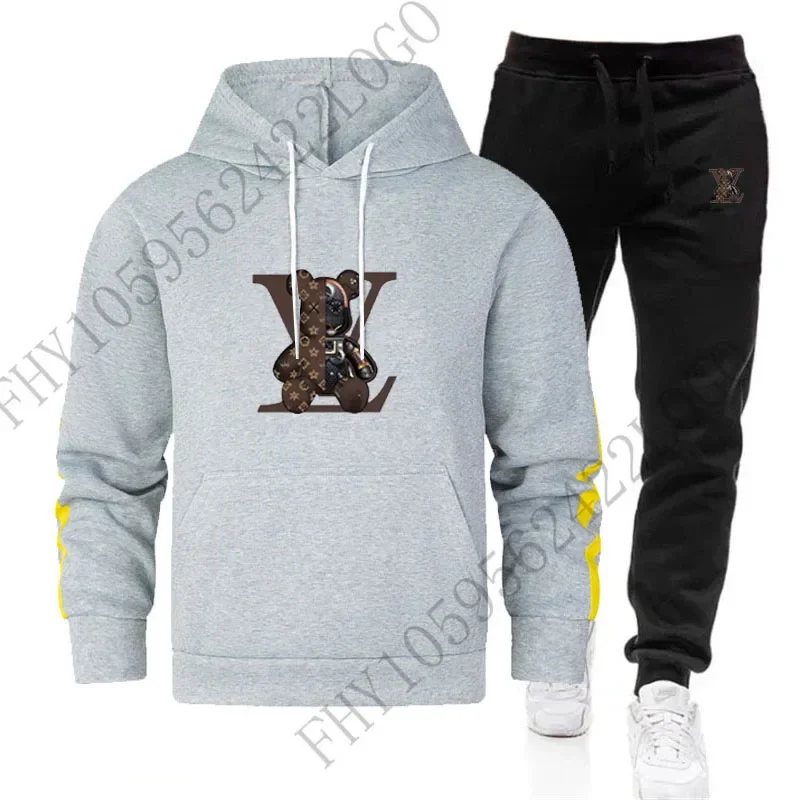 2024 Autumn/Winter Men's hoodie striped suit New outdoor casual hooded men and women lovers pullover + sweatpants 2 sets