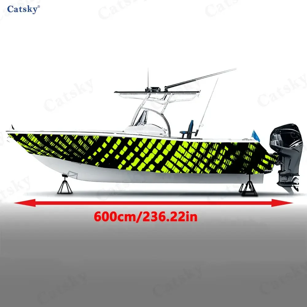 2Pcs Cyber Green Code Geometry Boat Stickers, PVC Waterproof Vinyl Wrap Decals for Fishing Boats, Durable and Stylish Design
