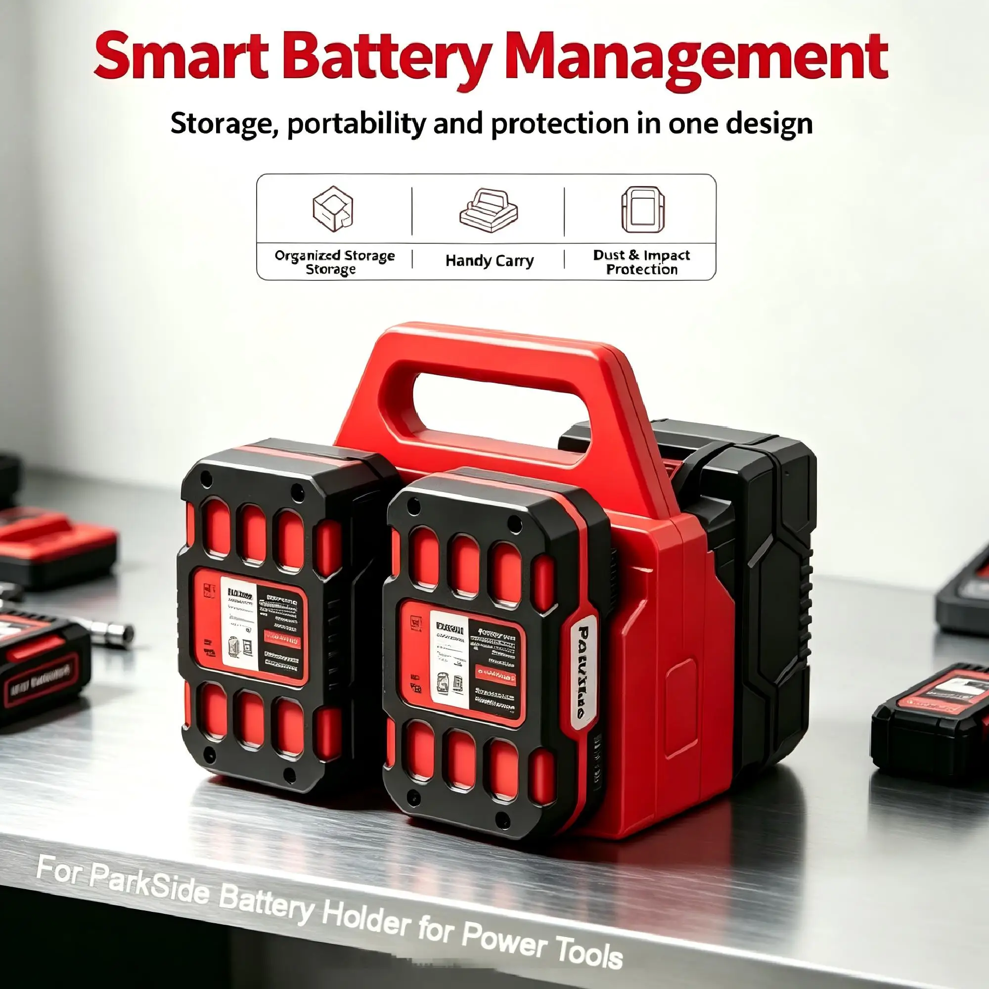 Tragbarer Halter für Lithium-Batterien, Aufbewahrungshalterung, Tragetasche für Lidl, für Parkside, für X20V Li-Ionen-Akku, Handheld-Organizer-Rack
