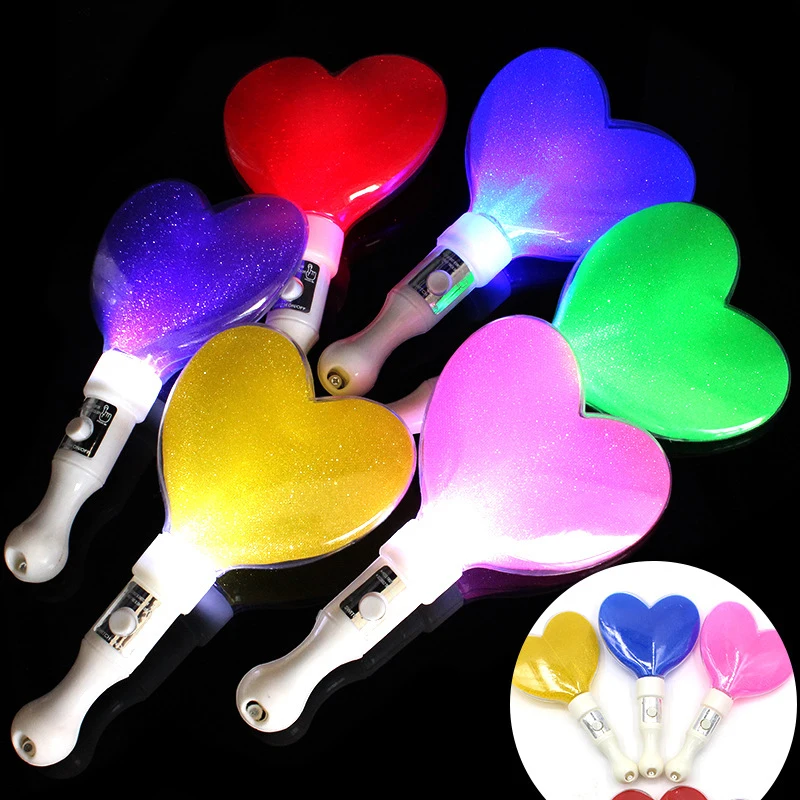 Glowing Heart Stick Toys Funny Cute LED Heart-shaped Stick Bar Concert Cheering Glow Stick Props Birthday Holiday Party Supplies