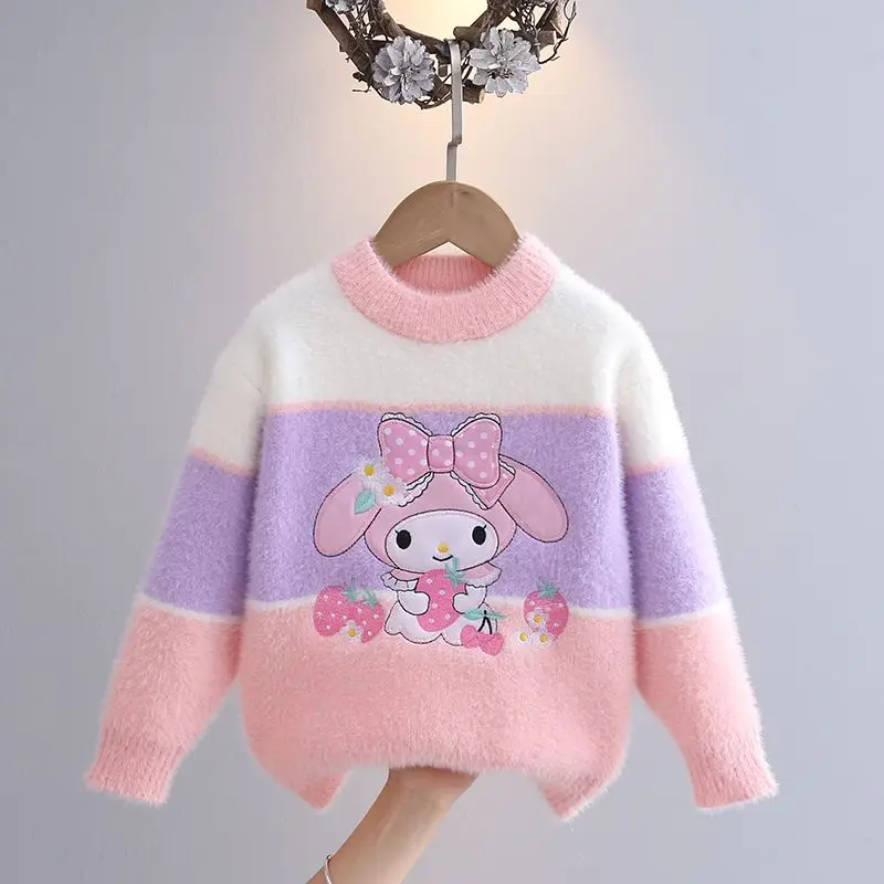 Sanrio Girl's My Melody Casual Sweater Autumn Winter Childrens Small and Medium Sized Hoodie All-match Knitted Tops Sweater