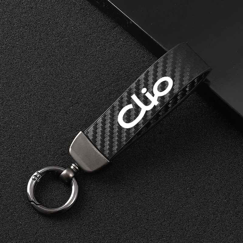 Carbon fiber Keychain Logo Custom Key Ring For Renault Clio Captur Duster Kangoo Espace Kadjar Megane Sandero Scenic Accesorios