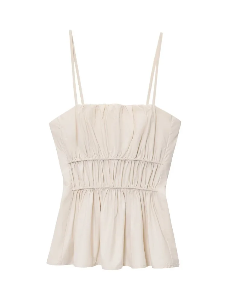 Ele ort Damska Bluzka Jednolita Kolorystyka Wyszczuplająca Talia Plisowana Kamizelka na Ramiączkach Jesień Nowość 2025 dla Młodych Dziewcząt