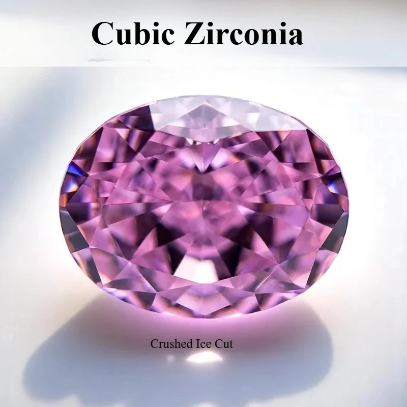 

Cubic Zirconia Gemstone Oval Shape Pink Color 5A 4k Crushed Ice Cut Lab Synthetic Cz Stone For Women Jewelry Making Materials