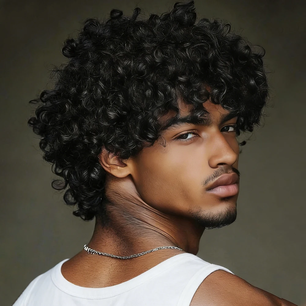 

Бразильские черные кудрявые парики, короткие парики-пикси для мужчин, парики из натуральных волос, предварительно сформированные, полностью машинной работы, с шапочкой.