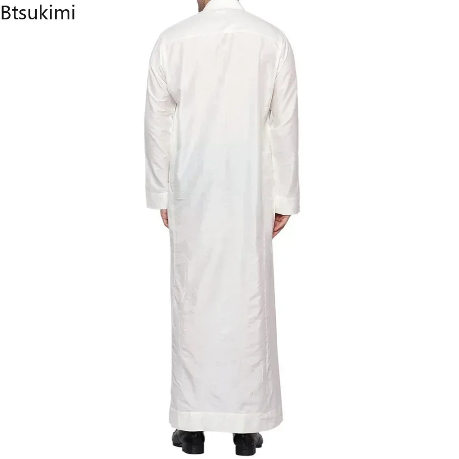 Robe caftan musulmane pour hommes, manches longues, col montant, conception de poche, Pakistan, arabe, haute qualité, nouveau, 2025