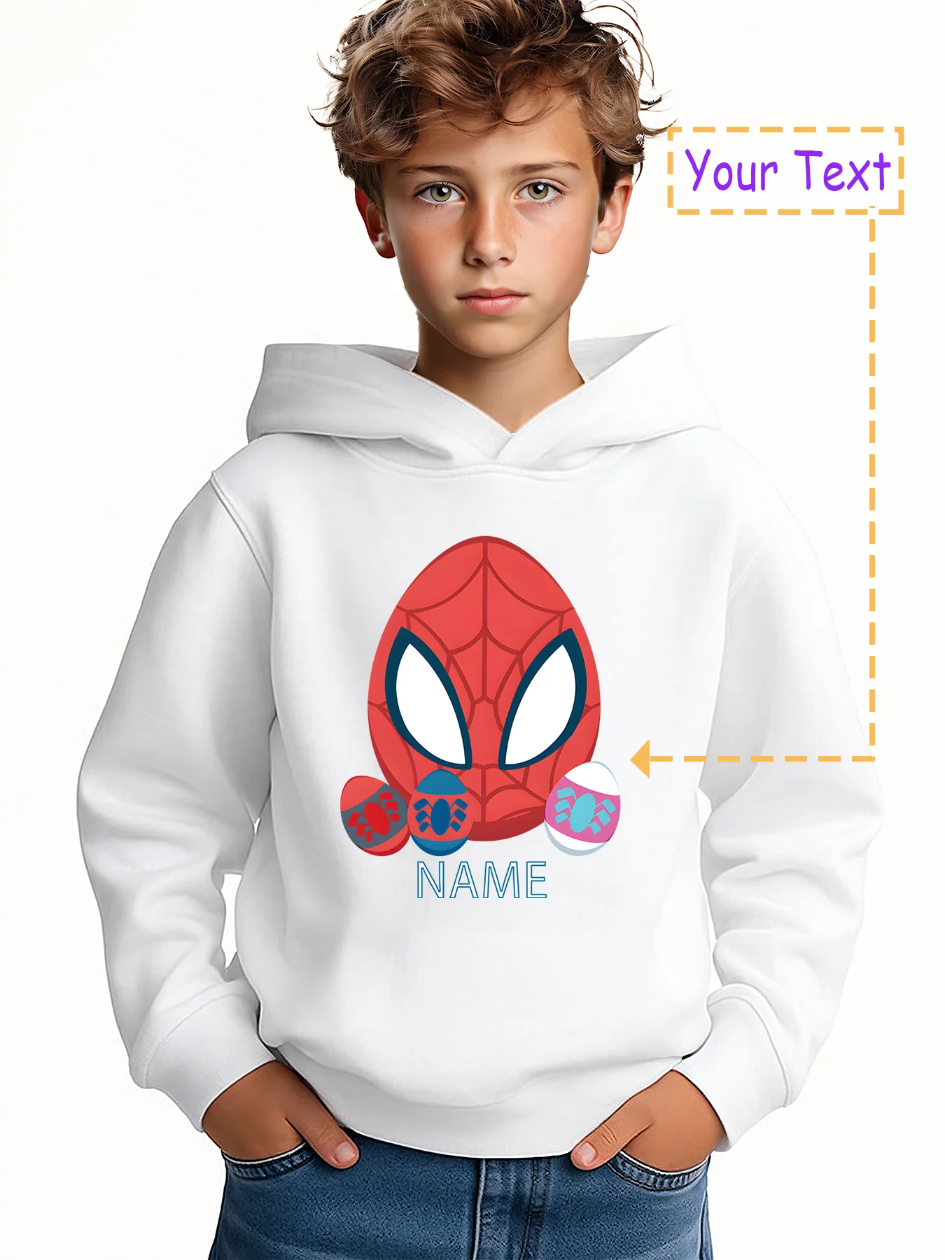 سترة بغطاء للرأس للأولاد مينيسو سبايدر مان على شكل بيضة عيد الفصح - بيض سبايدر مان وعيد الفصح، مثالية لحفلات العطلات والارتداء اليومي