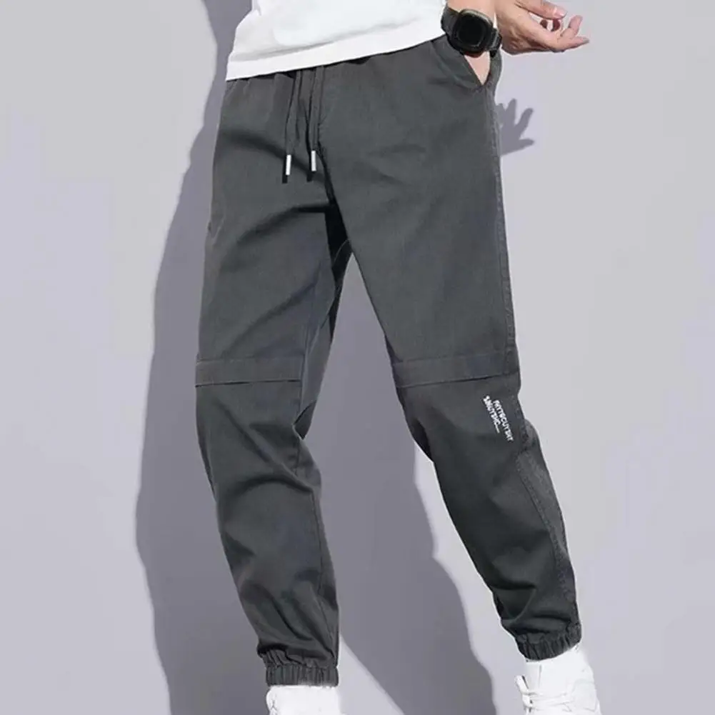 Men Pants Drawstring Ankle-banded Cargo Pants Summer Breathable Work Wear Casual Joggers Pockets Deep Crotch Sweatpants Trousers