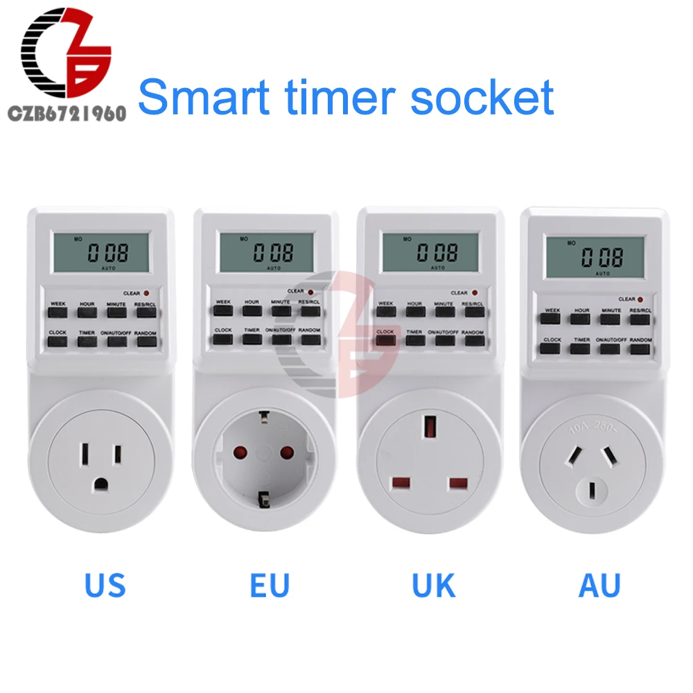 Electronic Digital Timer Switch 12/24 Hours Cyclic EU UK US Plug Kitchen Timer Outlet Programmable Timing Socket 220V 120V