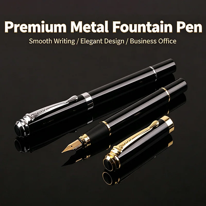Premium Metal Fountain Pen Smooth Writing Elegant Black Gold Silver Clip Signing Pen Business Office School Gift For Men Women