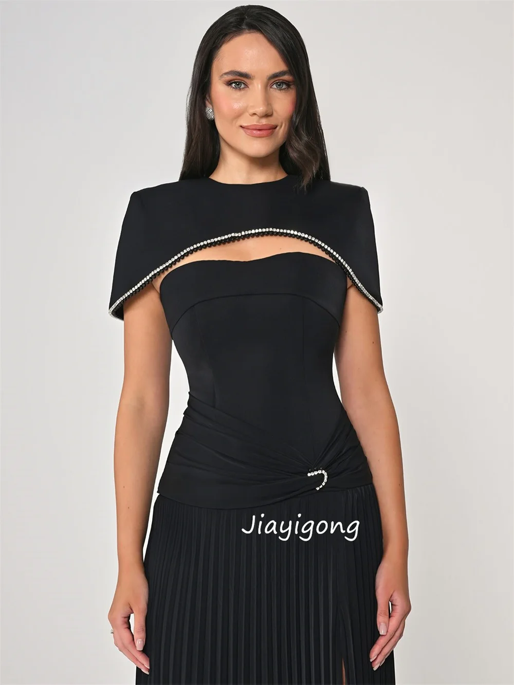 Customized Formal Jersey Pleat A-line O-Neck Long Quinceanera Evening Dresses Fashion Matching Sizes Available
