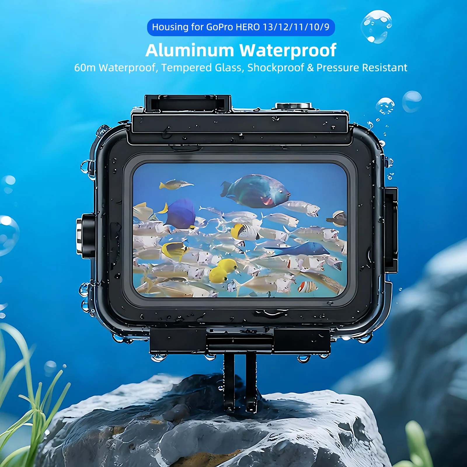 Seafrogs 60m Aluminum Waterproof Housing for Gopro 13 with Filter Frame & Handle Wide-Angle Lens for Gopro 9 10 11 12 Diving Set