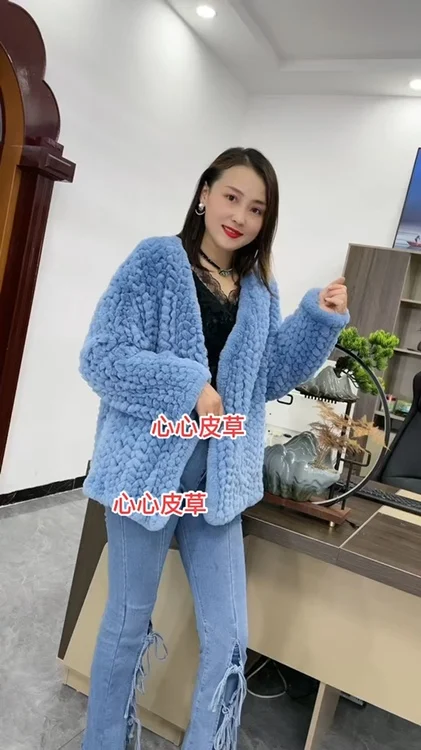 Real Natural Rex Rabbit Fur Coat Autumn Winter Fashion Luxury Knitted Fur Coat Women Double Long Sleeve New Style Streetwear