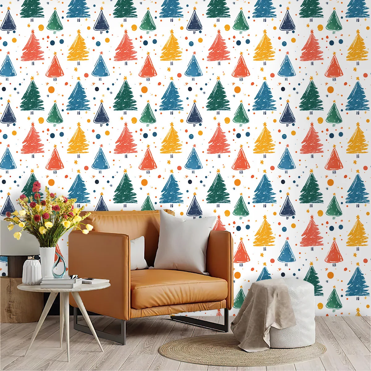Christmas Wallpaper Peel and Stick Small Pine Tree Contact Paper Cabinet Bedroom Wallpapers for Winter New Year Xmas Party Decor