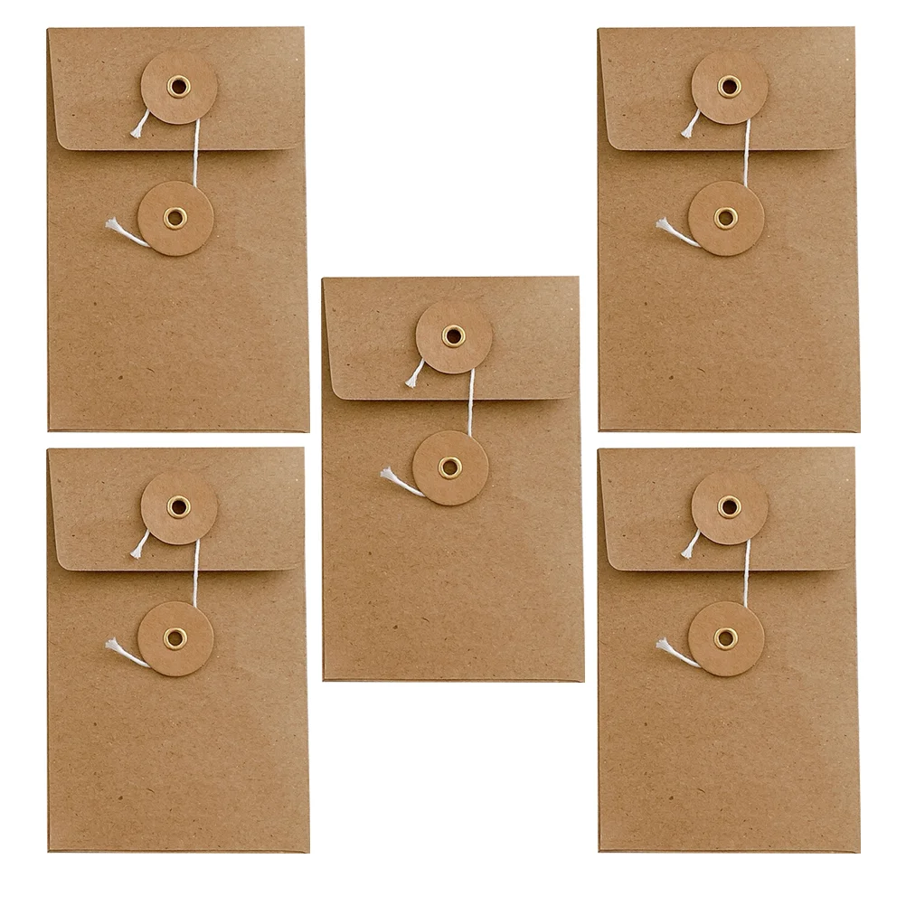 

5 Pcs Retro Information Bag Vintage Envelopes Documents Rope Brown Kraft Paper Office