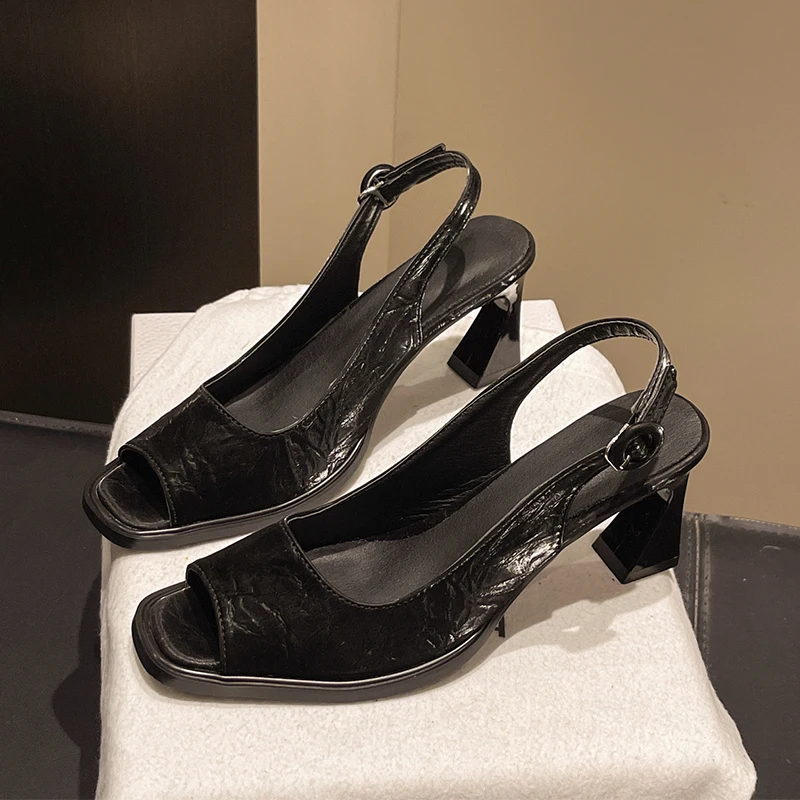 

Women High Heels Peep Toe Sandals Chunky Shoes Woman 2025 Summer Elegant Sexy Dress Open Toe Slippers Pumps Sandalias De Mujer