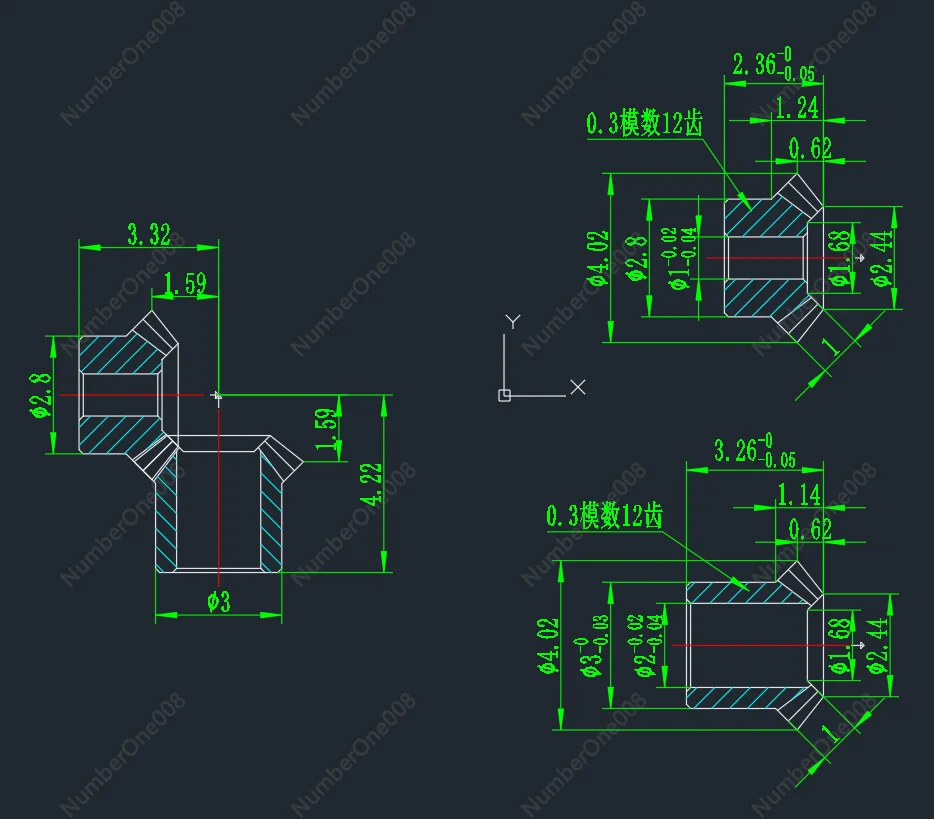 0.3 Modulus 12-tooth Precision, Bevel Gear, with Steps, Shaft Hole 1/2 90 Degrees 1:1 Drive, Metal Bevel Gear