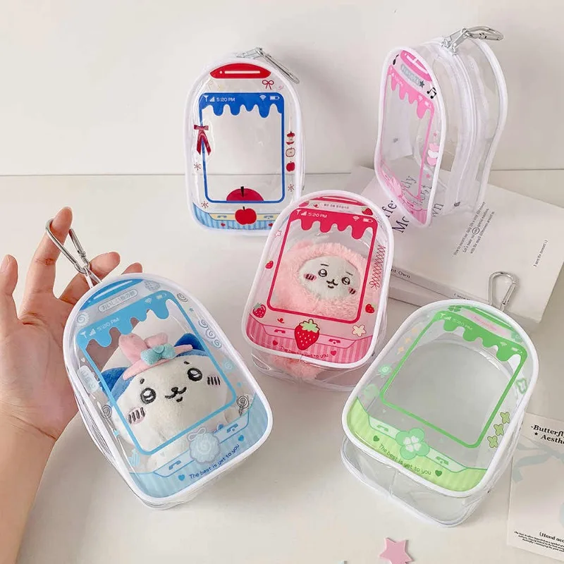 

New Strawberry Apple 10cm Mobile Phone Cotton Doll Zipper Bag PVC Plush Doll Storage School Bag Pendant Keychain Decoration Gift
