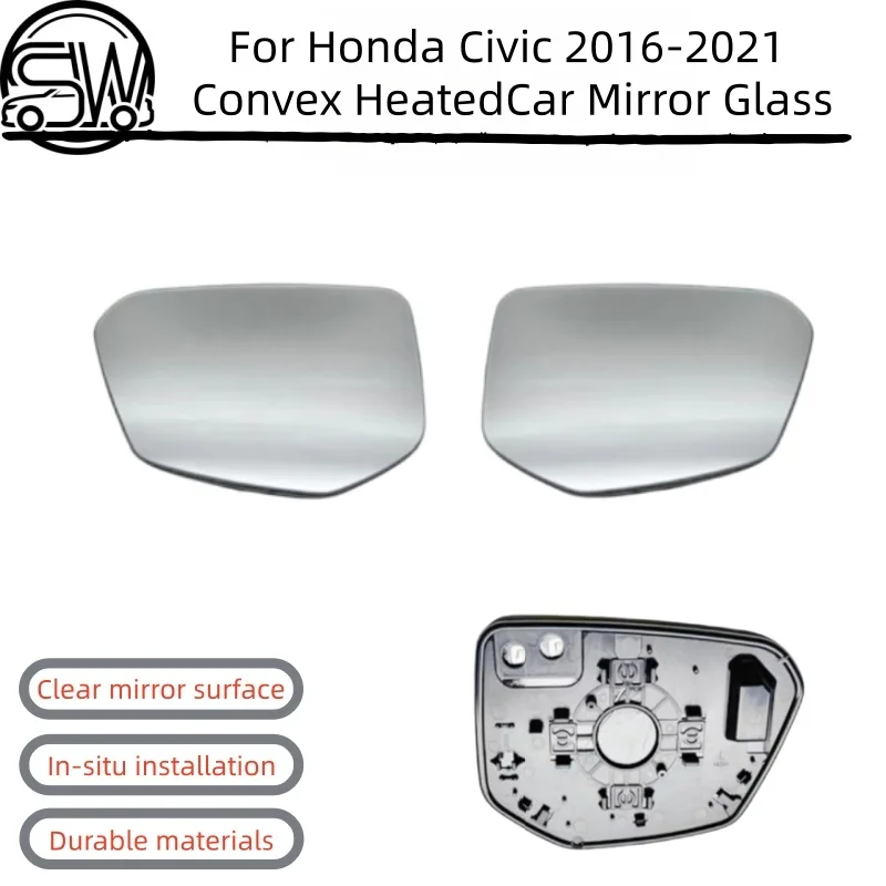 

For Honda Civic 2016-2021 Convex Heated Wide Angle View Car Mirror Glass With Blind Spot Warning