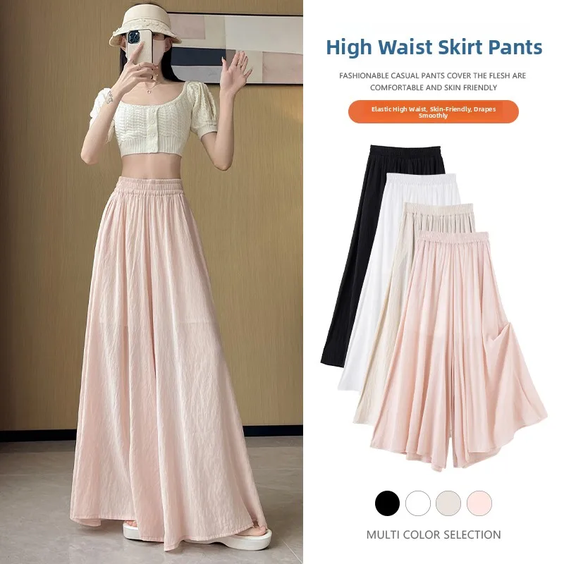 

Slimming High Waist Wide Leg Skirt Pants Women's Thin Ice Silk Cotton Linen Drapey Sakamoto Pants Skirts Summer Commute Style