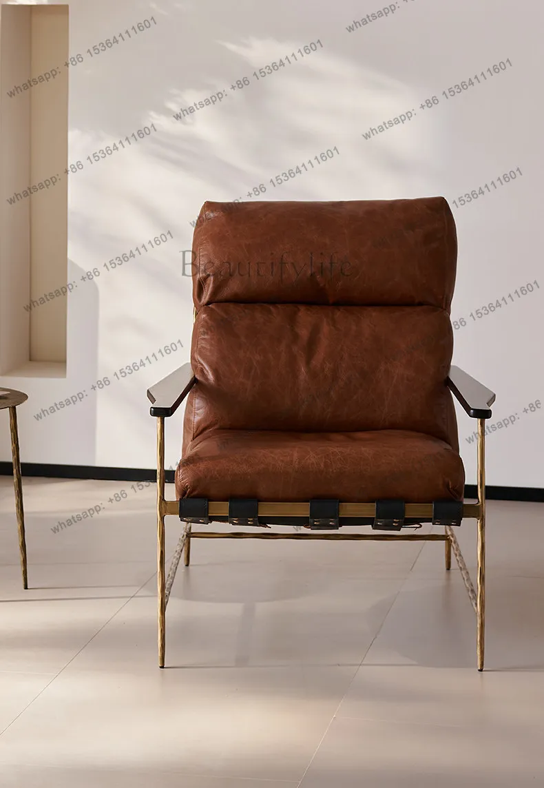 

Modern Simple Leather Leisure Chair Light Retro Hand Forged Solid Carbon Steel