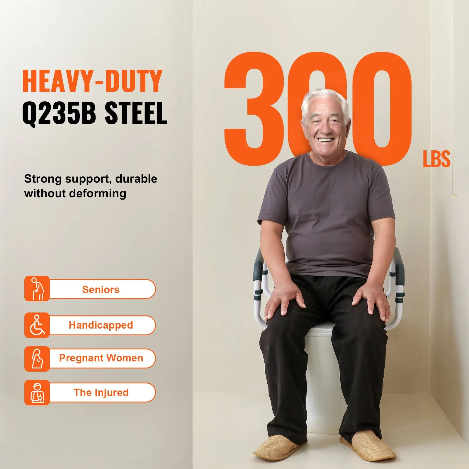 Siège de toilette surélevé réglable avec accoudoirs, largeur 410-510 mm, capacité de 300 lb, rehausseur de toilette en aluminium avec patins antidérapants – Aide à la sécurité pour la salle de bain pour personnes âgées, seniors, handicapées, femmes enceintes, post-opératoires