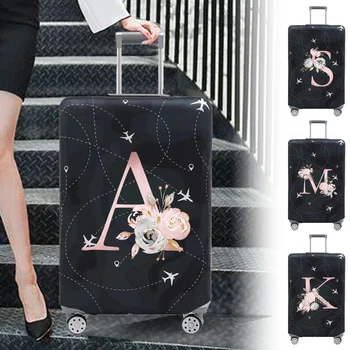 Capa de bagagem de tecido elástico protetor de mala de bagagem capa de poeira impressão flor rosa adequado 18-32 Polegada mala caso