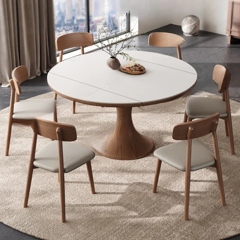 

Medieval Style Solid Wood Dining Tables Scalable Household Modern Dining Tables Simplicity Rock Circular Mesa Jardin Furniture