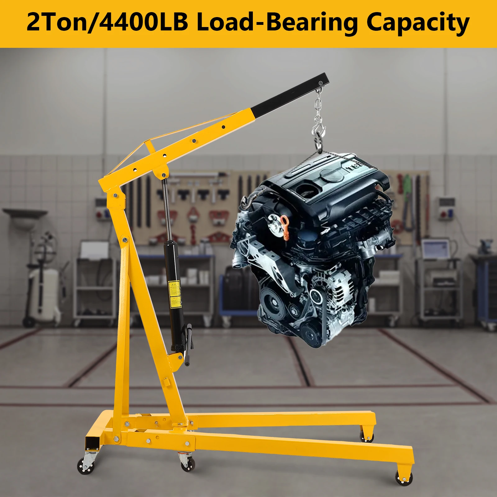 4000LB Folding Engine Crane Engine Hoist Cherry Picker 2Ton Ship Crane Heavy Duty Steel Lift Garage Workshop Auto Repair