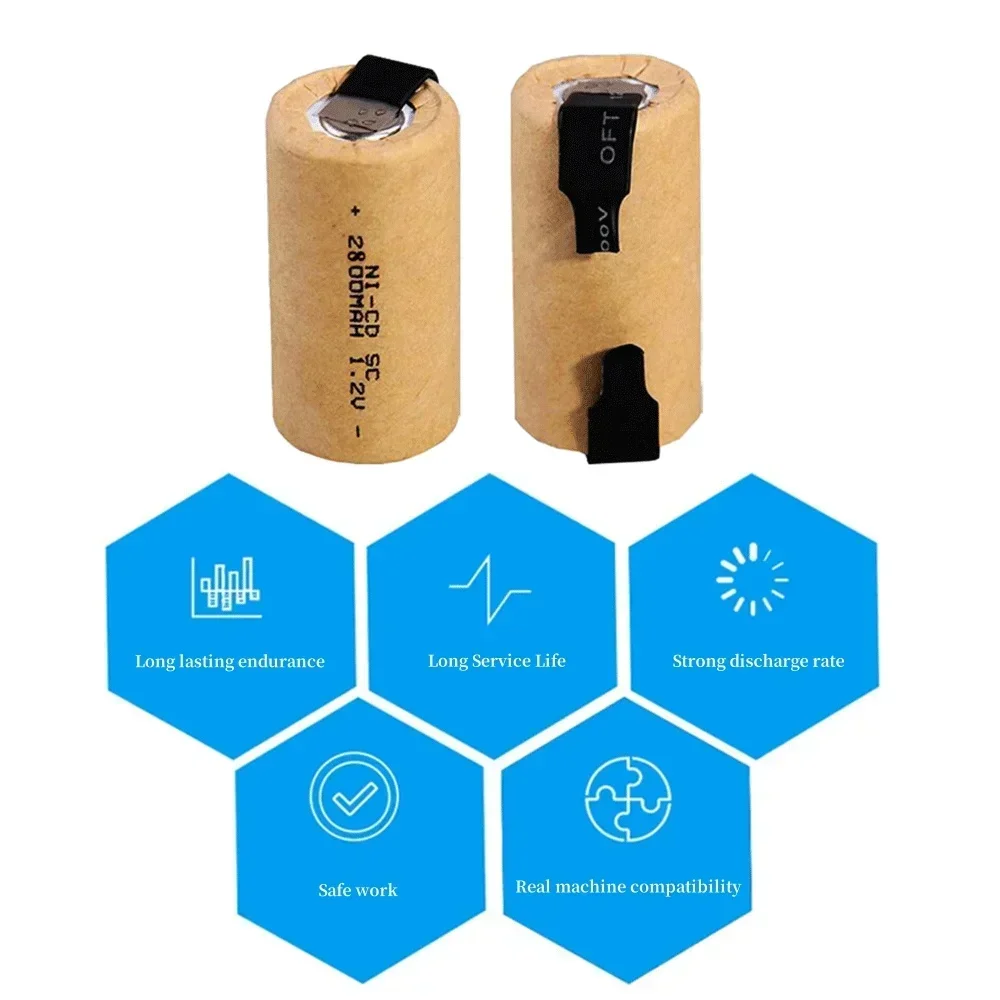 2026 1-20 قطعة 1.2 فولت 2800 مللي أمبير مفك الحفر الكهربائية SC بطارية النيكل الكادميوم قابلة للشحن أداة السلطة البطارية مع منصات لحام #5